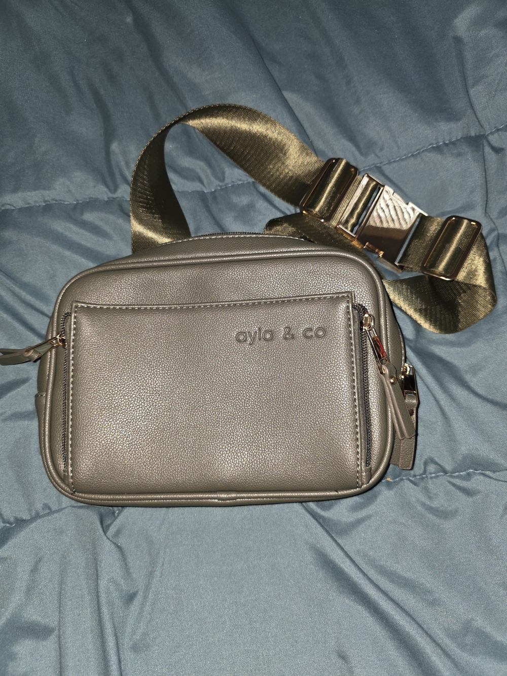 ayla & co Taupe Shoulder Crossbody Bag with Gold Strap Detail